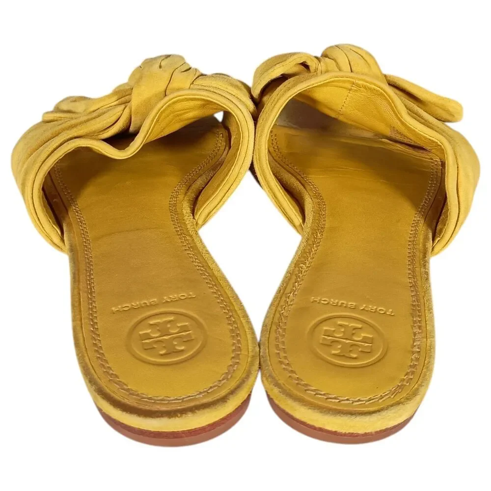 Tory Burch Annabelle Bow Slides Flats Sandals Yellow Suede Womens 8